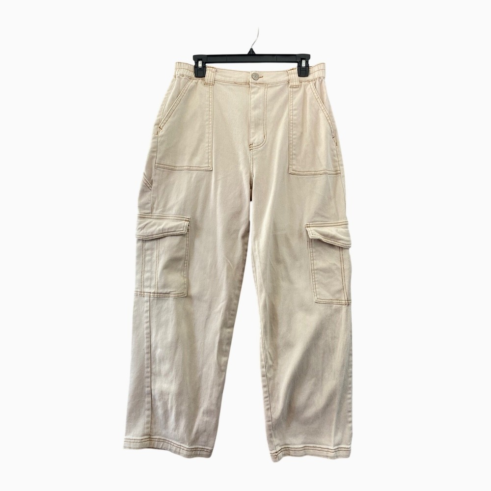 Madden NYC Cargo Pants Women XL Cream High Rise Relaxed Utility Straight Leg Y2K